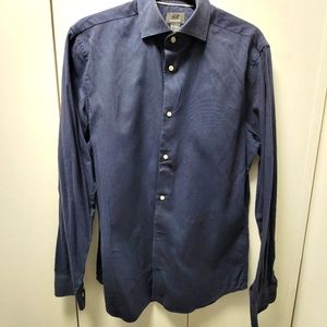 Cool Navy Mini Dotted Spread Collar Dress Shirt